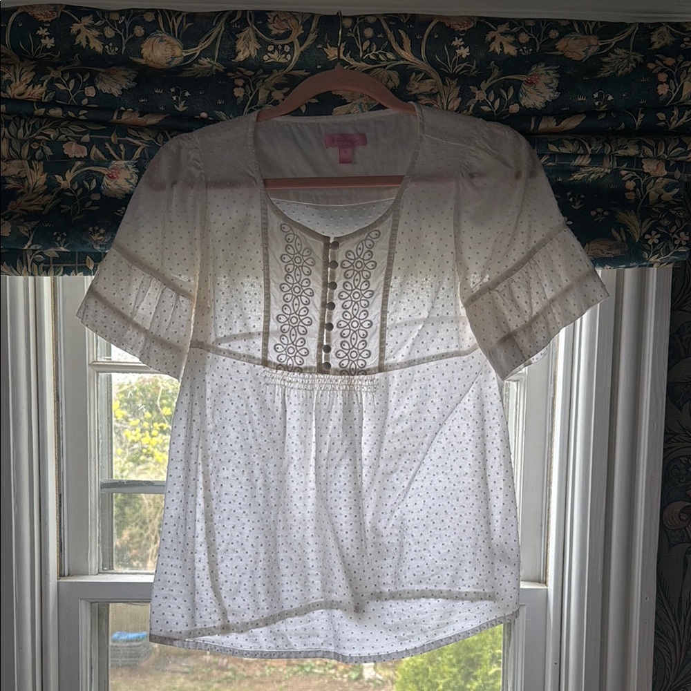 Lily Pulitzer 100% Cotton size 6 White Eyelet Women's Top Blouse